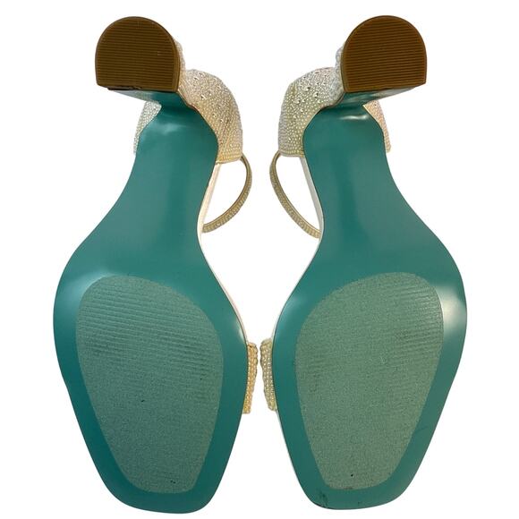 Betsey Johnson Sandals Dani Pearl Womens 7.5 M  Ivory Spool Heel Ankle Buckle - Picture 9 of 11